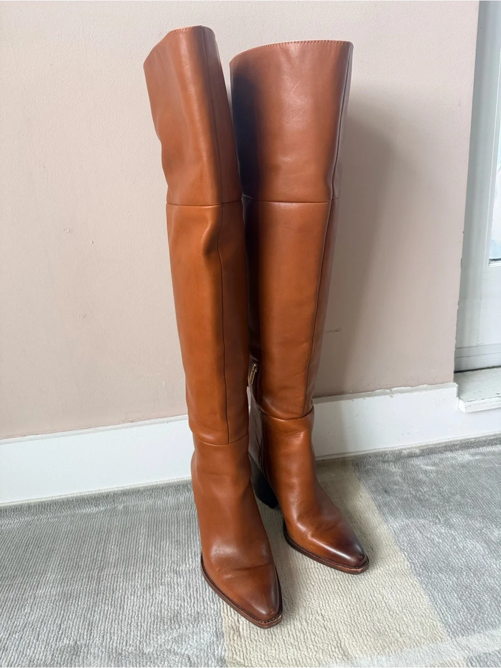 Vince Camuto Tall Leather Over-the-Knee Boots in Cognac Brown